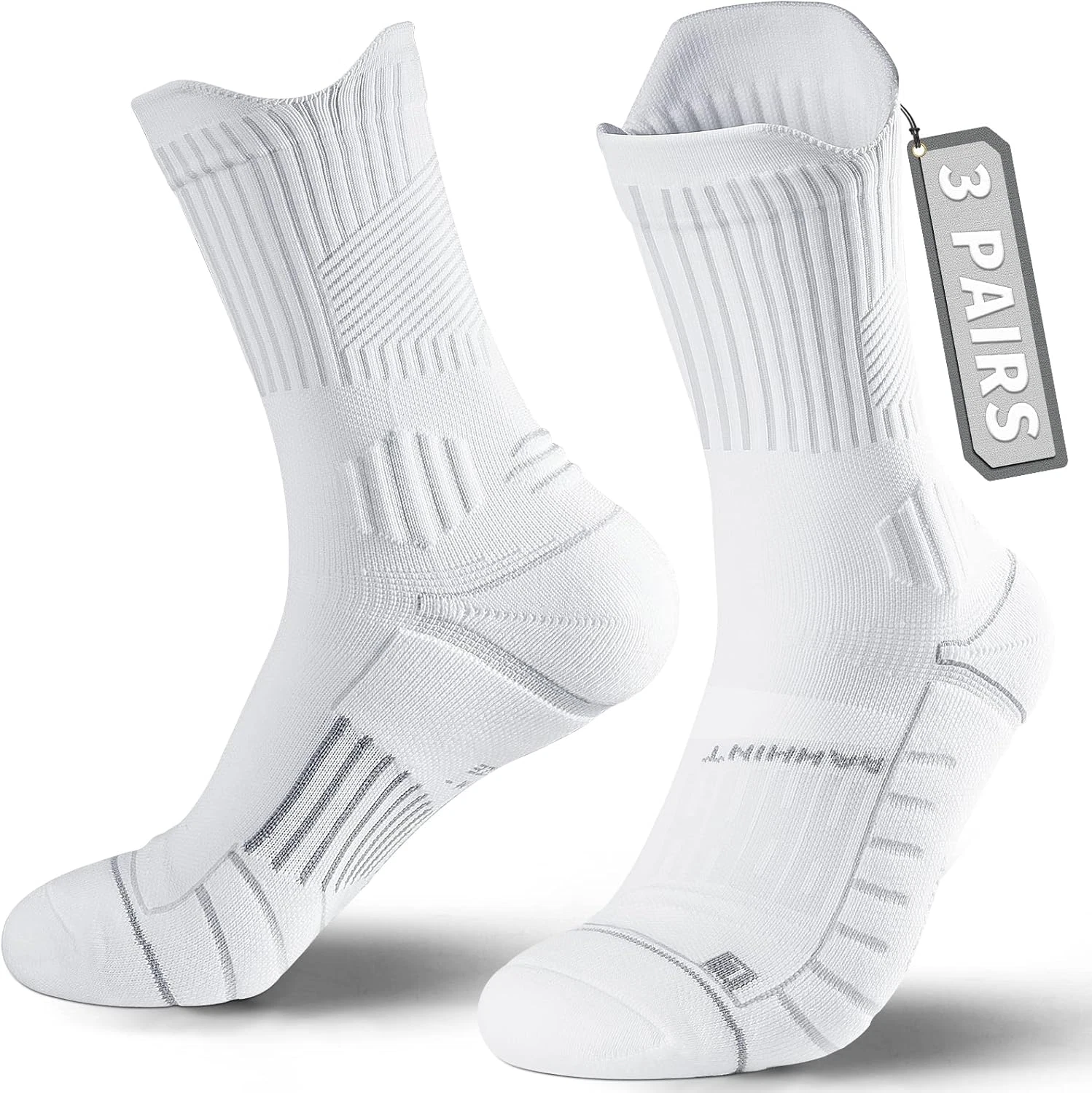 Compression Running Socks 3 Pairs, Cushion Crew Socks, Anti-Blister Moisture