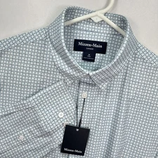Mizzen+Main Leeward Dress Shirt Mens Medium Trim Blue Geometric Long Sleeve NWT
