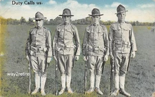 Postcard Military US Army Drilling Doughboys "Duty Calls Us"