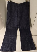 Preowned Lauren Ralph Lauren Navy Blue Linen Pants Elastic Sides Size 16