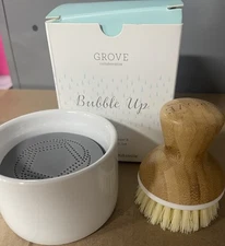 Grove Collaborative Bubble Up Soap Dispenser & Dish Brush Set White NIB