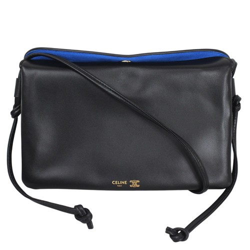 Brand New Celine Trio Flap In Smoooth Lambskin Black Leather Shoulder Bag 10P862