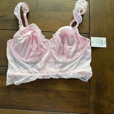 Auden Lace  Mesh Corset Bra Bralette Lingerie Underwire Stretch Sheer Pink M