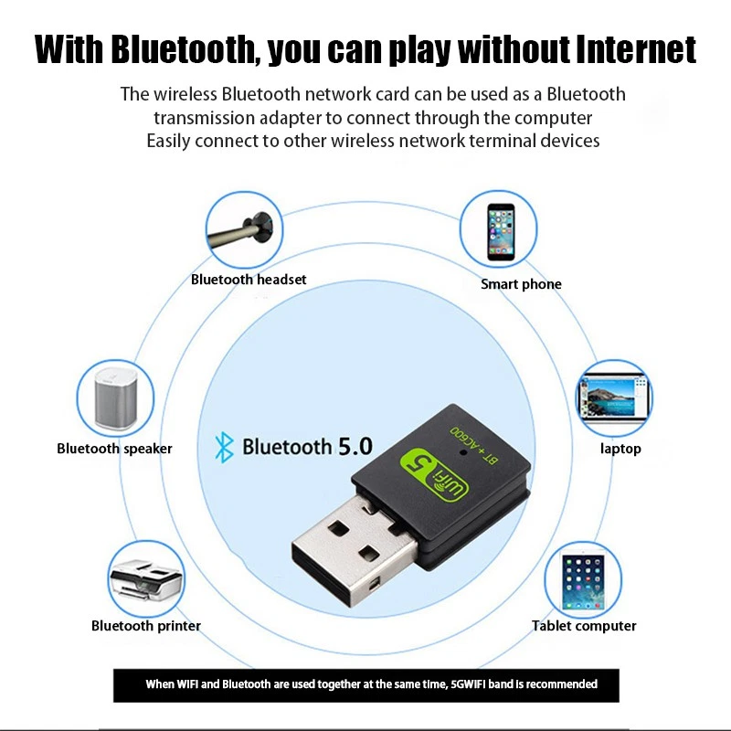 600Mbps USB WiFi Bluetooth 5.0 Adapter 2in1 Dongle Dual Band 2.4G&5GHz USB WiFi - Bild 4 von 4