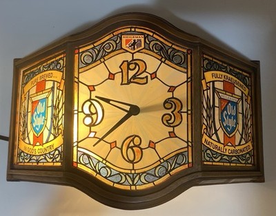 Heilemans Old Style Beer Clock Light Faux Stain Glass Vintage Sign