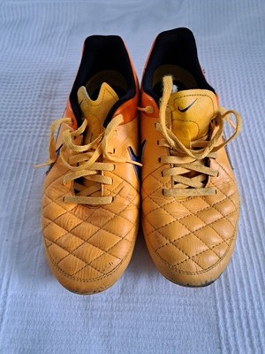 Nike JR TIEMPO GENIO Leder lila orange Fußballschuhe Nockenschuhe 38.5