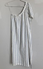 NWT Madewell Seersucker One Shoulder Dress MEDIUM White Stripe