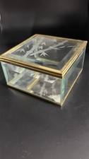 VINTAGE BRASS ETCHED BEVELED GLASS MIRROR TRINKET JEWELRY BOX