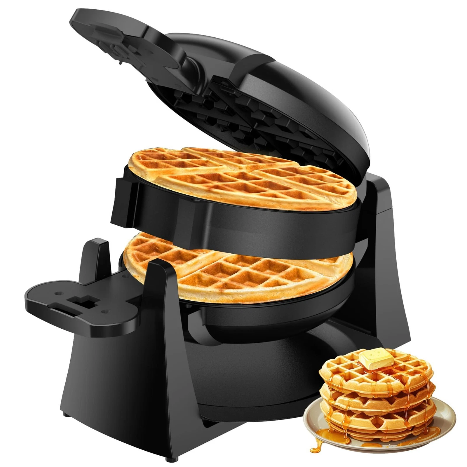 Waffle Maker, 1400W Double Belgian Waffle Iron 180° Flip, 8 Slices, Rotating ...
