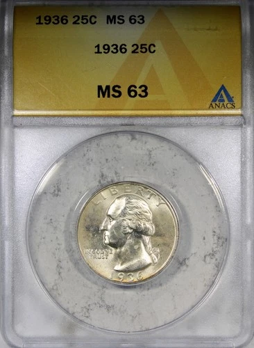 1936 Washington Quarter ANACS MS63 Uncirculated Better Date 25C