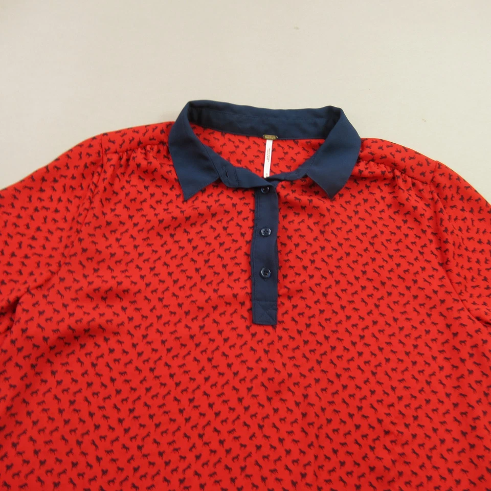 Camisa Free People Mujer Manga Larga Mediana 1/4 Botón Exterior Roja Informal Foto 3 de 4