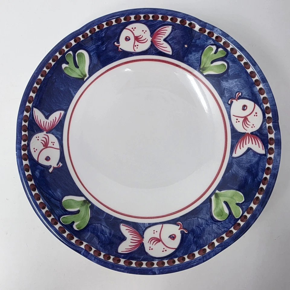 Juego de 4 cuencos de pasta Vietri Melamina Campagna Pesce borde de pescado azul Foto 3 de 4