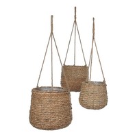 Mica Decorations Avalon Blumenampel - 3Er-Set - H90 X Ø30 Cm - Seegras - Hellbra