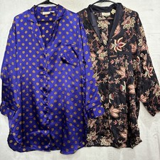 VTG Victoria s Secret Gold Label Satin Geo Paisley 2 Sleep Shirts Nightgown M/L