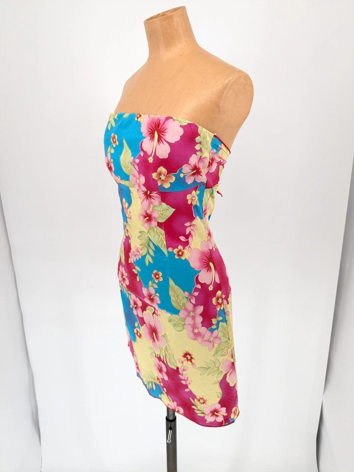 Mini Vestido Vintage Y2K Chesley Sin Tirantes Floral Lazo Estampado Tropical Pequeño Foto 4 de 4