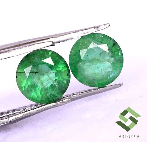 1.16 Cts Zertifiziert Natürlicher Smaragd Rund Schliff Paar 5.50 MM Unbehandelt - Bild 2 von 6