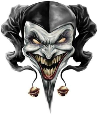 LETHAL THREAT ''AIRBRUSH STYLE BLACK N WHITE JESTER'' MINI STICKER - DECAL