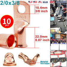 10PCS 2/0AWG - 3/8''Stud Heavy Duty Copper Terminals,Battery Cable Crimp Lugs