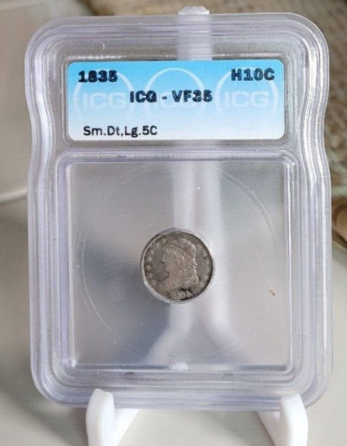 1835 5C Capped Bust Half Dime Small Date, Large 5C  VF35  ICG