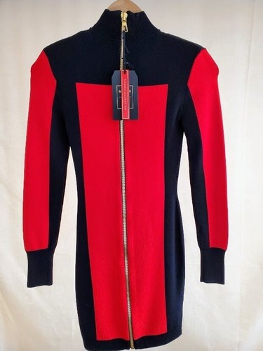 Balmain X H&M Red & Black Body Con Mini Dress With Gold Zipper Size 2 NWT - Picture 2 of 6