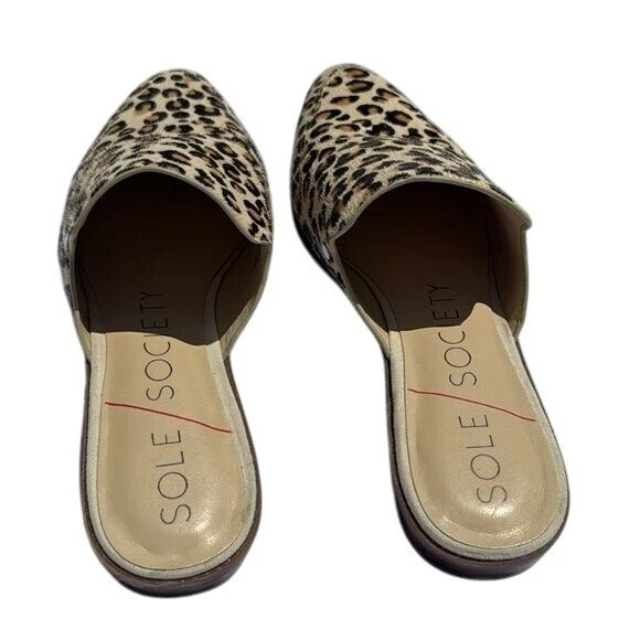 Sole Society Ellyanah Cheetah Animal Print Calf Fur Slip-On Mules Women 8.5 Shoe - Image 4 of 4