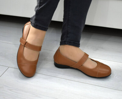 Walking comfort women shoes Genuine leather brown ballet flats
