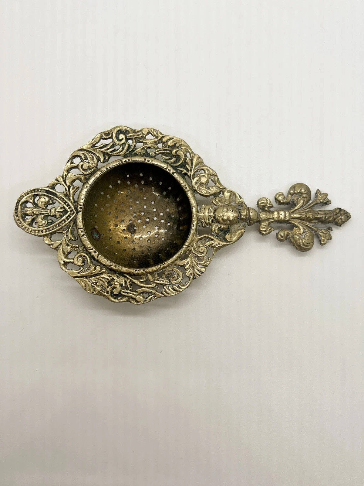 Ornate Tea Strainer Infuser Brass Silver
