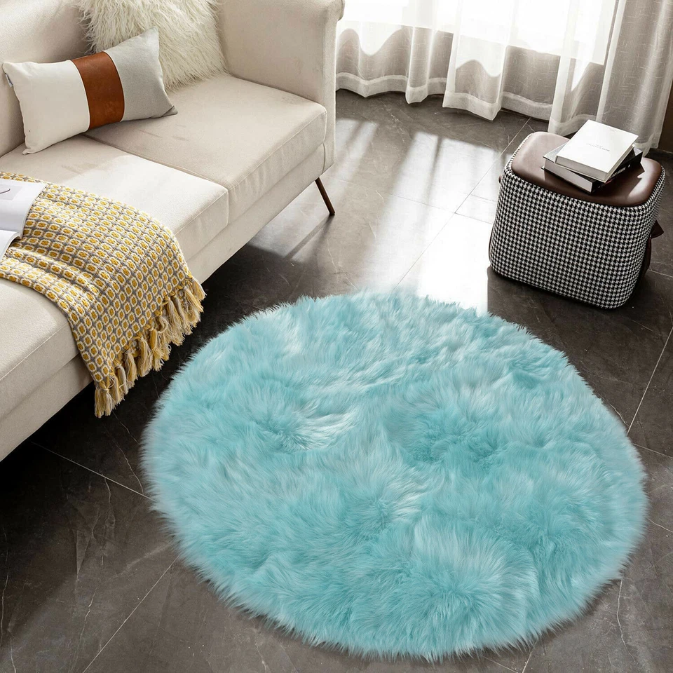 Faux Fur Sheepskin Fluffy Area Rugs Round Shaggy Carpet For Bedroom Living room - Image 3 of 4