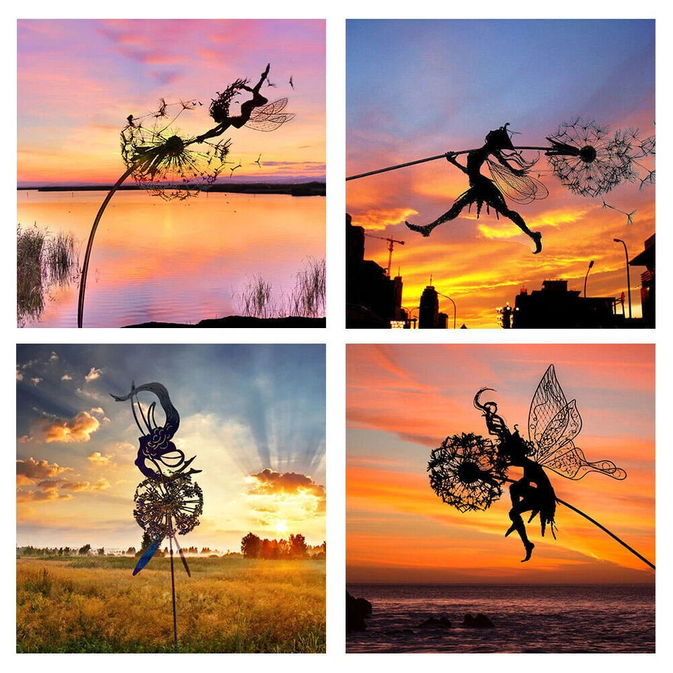 Estatua de jardín hadas y dientes de león bailan juntos metal césped paisaje decoración Foto 3 de 4