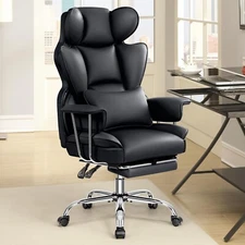 Big & Tall Leather Chair with Footrest and Lumbar Support, Ergonomic High-Back