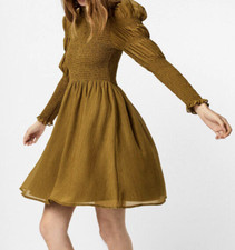 New Womens Vero Moda Sindy Long Sleeve Smocked Dress Lizard Size S UK 10 RRP£44