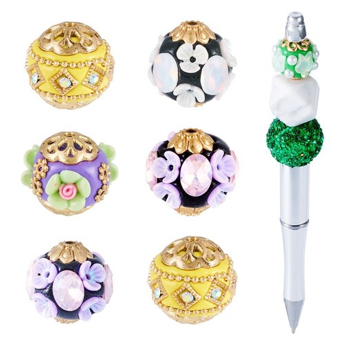 6Pcs Handmade Indonesia Rondelle with Flower Alloy Beads Rhinestone 15.5~18mm - Picture 6 of 8