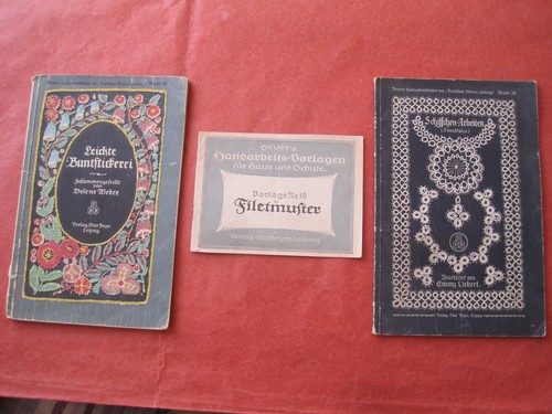 3 Stück Hefte / Buch Buntstickerei Schiffchen-Arbeiten Filetmuster 20er Jahre