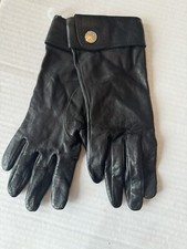 Coach Black 100 Leather Fancy Driving Gloves Size ,100 Silk Lining 6.5 Women
