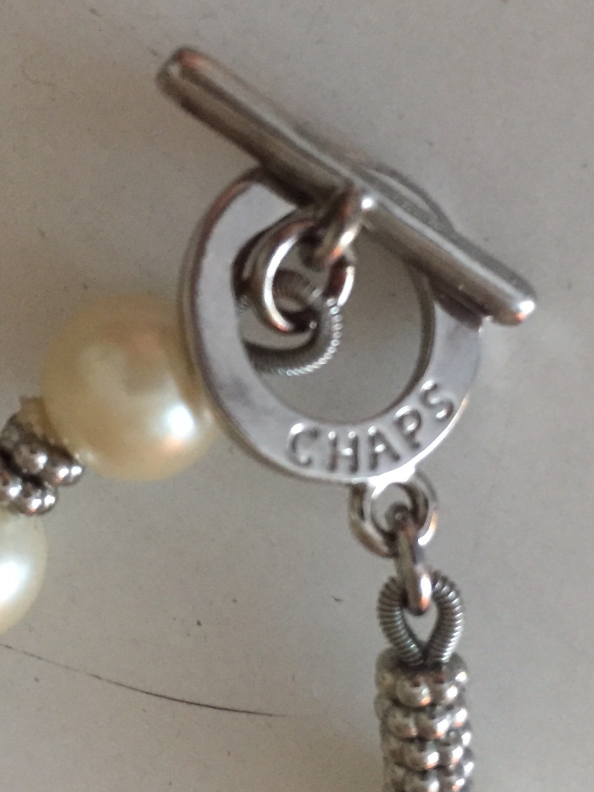 Vintage Chaps Faux Pearls Glass Beads Necklace with S… Gem