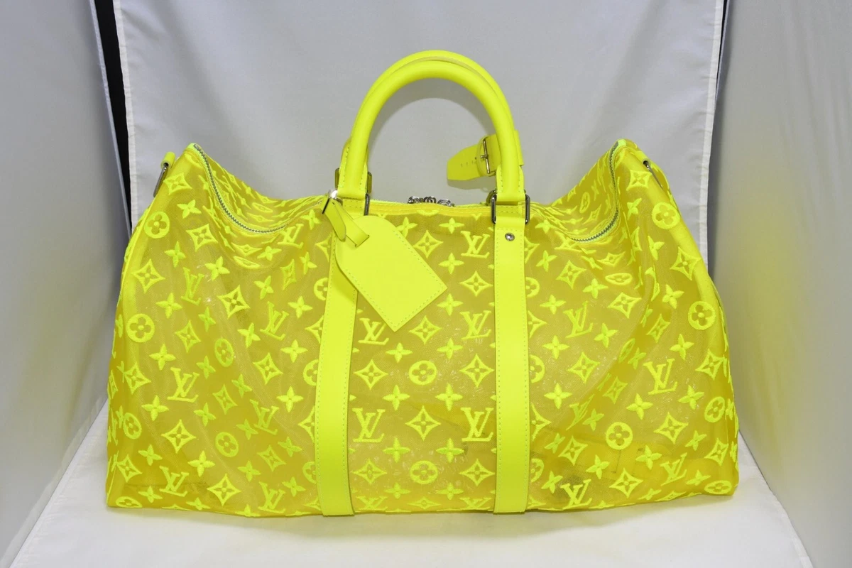 Louis Vuitton Keepall 50 Virgil Abloh Yellow mesh Boston Bag