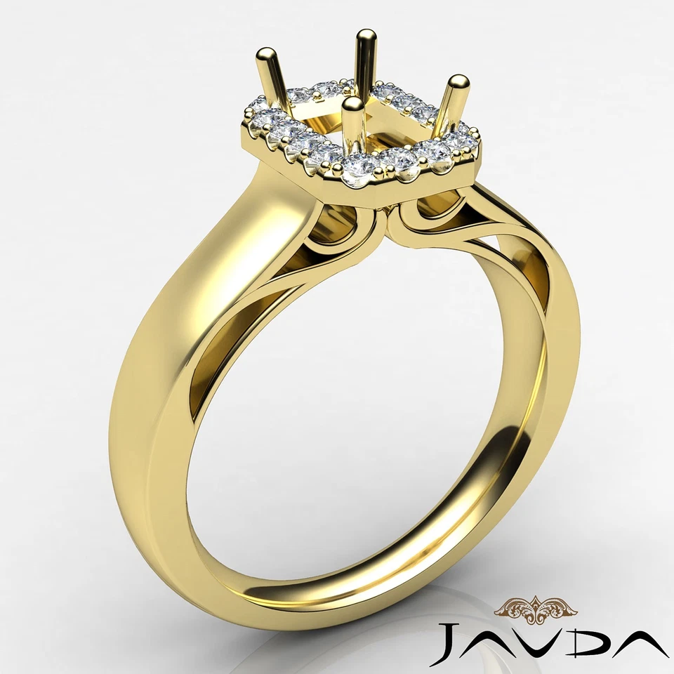 Emerald Cut Diamond Engagement Halo Prong Semi Mount Ring 14k Yellow Gold 0.2Ct - Image 2 of 4