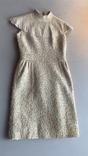 Vintage 1960s Jackie Kennedy suit dress set bolero jacket mink ivory ribbon mini - Picture 21 of 24