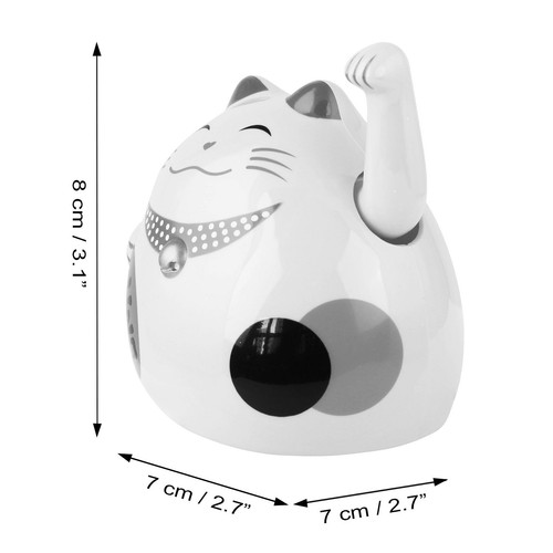 Gatto della fortuna Maneki neko forma rotonda solare 8 cm bianco - Picture 5 of 12