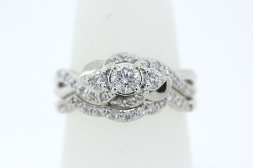 NEW Palladium 950 .40ct Round Diamond Twisted Curved Band Bridal Ring Set - Picture 1 of 14