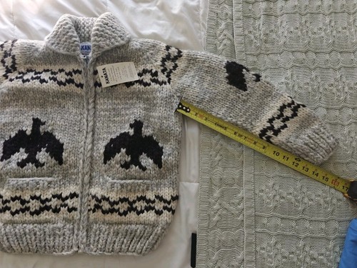 Kanata Hand Knit Cowichan Cardigan Thunderbird Sweater Unisex Heavy Wool Kids - Picture 15 of 16