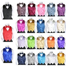 23 Colors New Satin Vest  Bow Tie set for Baby Boy Kids Formal Tuxedo Suit S-7