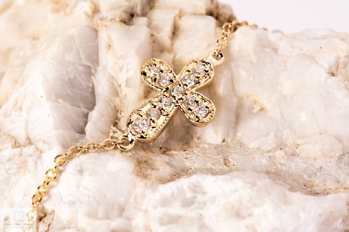 14k Solid Gold Diamond Cross Bracelet 