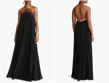 Halston Black Pythia Pleated Chiffon Halter Neck Trapeze Gown Dress Size 2 $745+