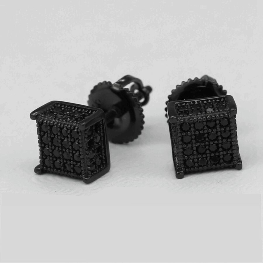 GARNI オニキスSquare Pierce Men's Sterling Silver 925 Black 6mm Cubic zirconia Square