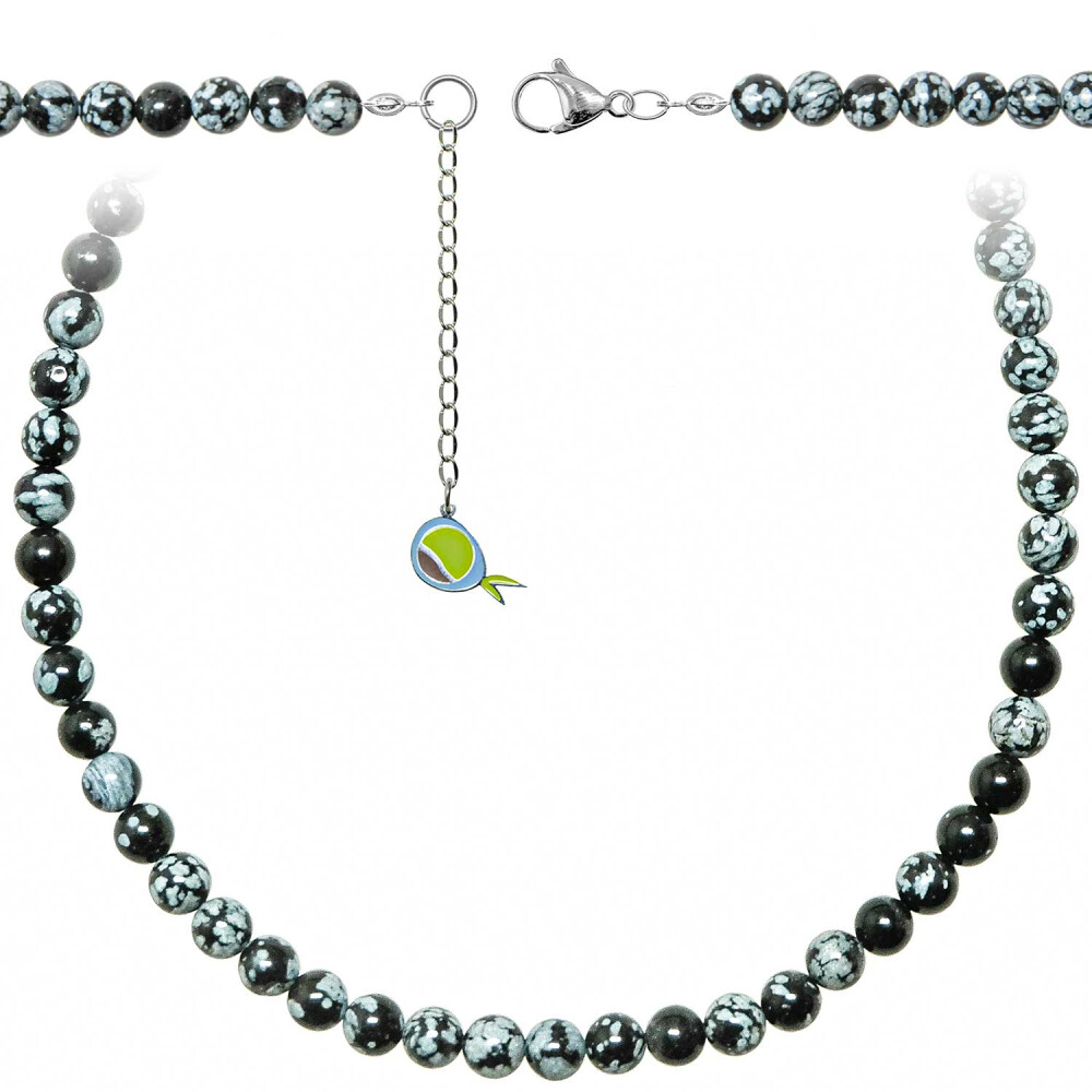 Collier en obsidienne neige de prestige, perles de 6mm et finitions haut de gamme