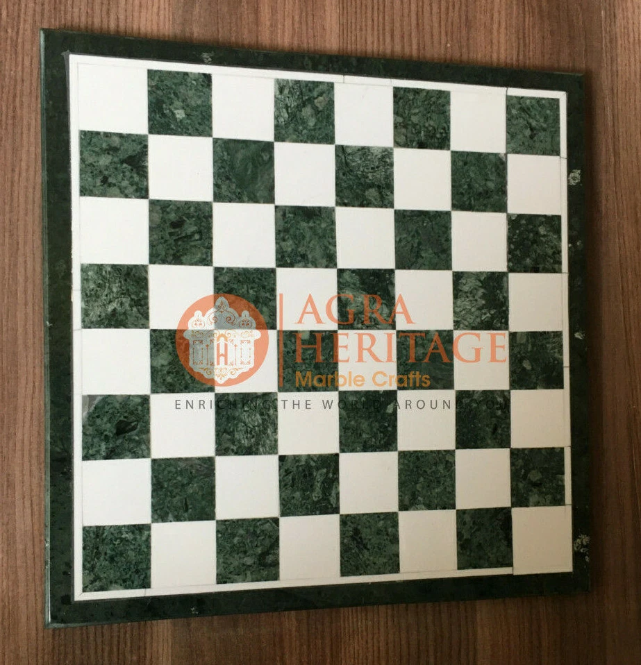 12" Marble Green Handmade Top Chess Set Table Mosaic Handmade Collectible Gift - Image 2 of 4
