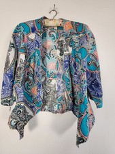 Chico's Womens Open Front Paisley 100 Linen Drape Cardigan Jacket Size 1 Artsy