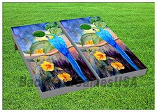 CORNHOLE BEANBAG TOSS GAME Bags Game Boards Turquoise Parrot in Jungle Set 1106