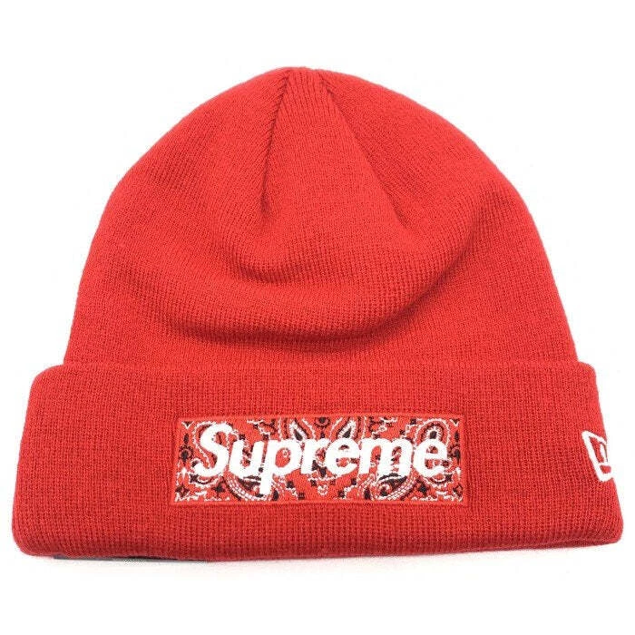 SUPREME 19AW boîte bandana nouvelle ère logo beanie rouge d'occasion